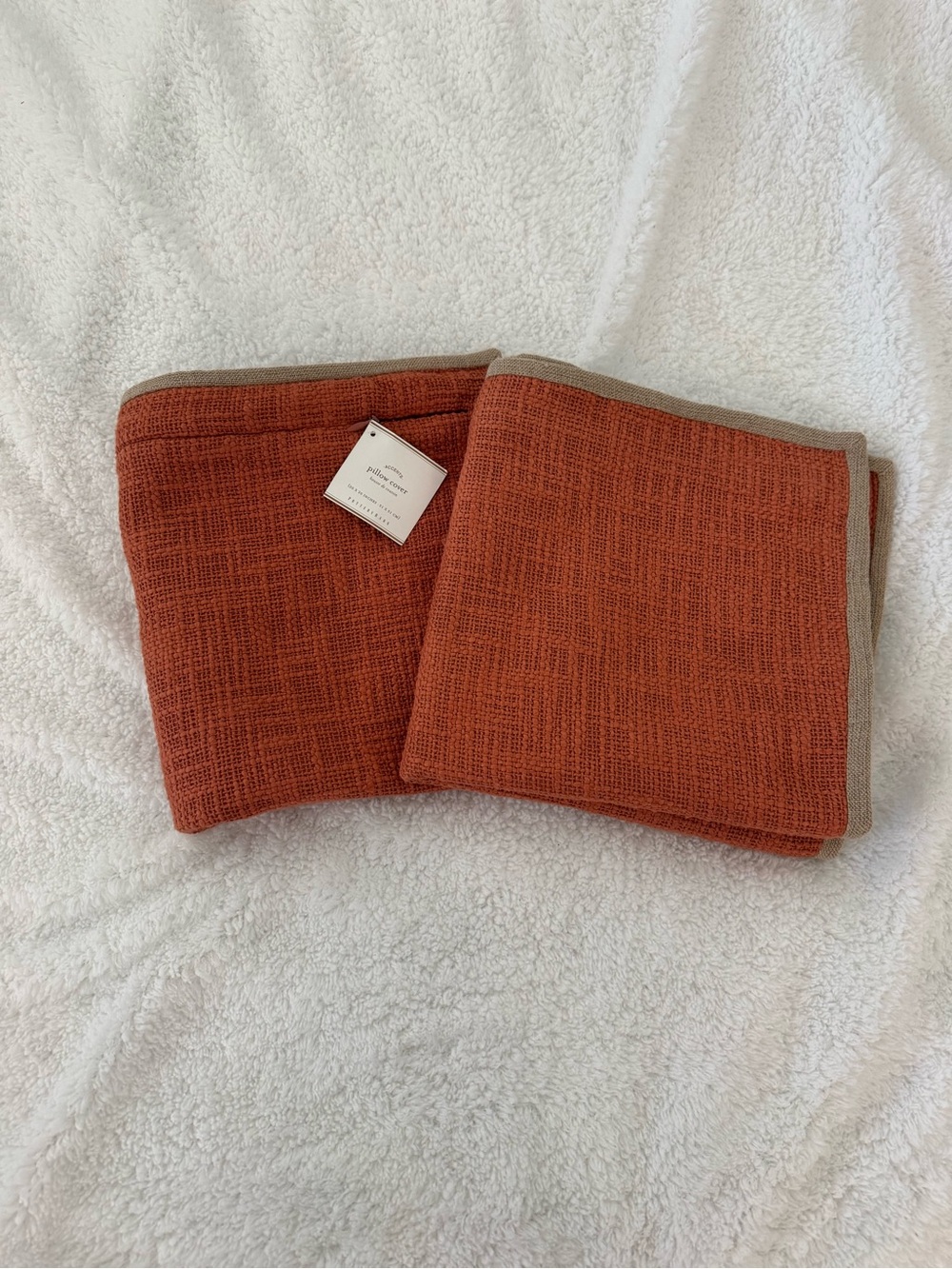 NWT Set of 2 Pottery Barn Textured Burnt Orange Square Throw Pillow Covers